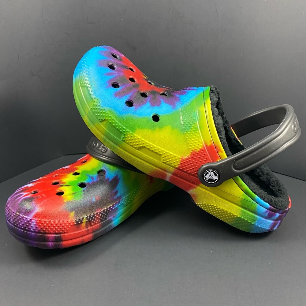 Multicolor Lined Tie Dye Crocs Clogs Sandals Adult Unisex